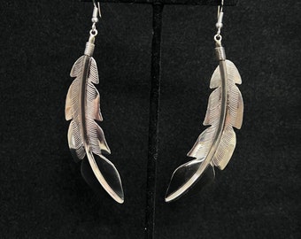 Billy Long, Navajo, Silver Feather Hook Earrings in Sterling Silver