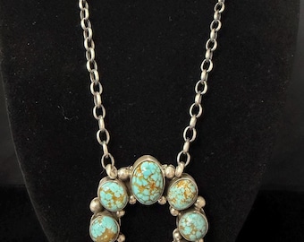 A L, Blue Turquoise Multi-Stone Naja Necklace in Sterling Silver with Silver Ball Details, 16 inches