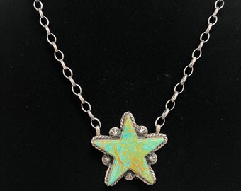Donovan Skeets, Navajo, Turquoise Star Necklace in Sterling Silver, 18 inch