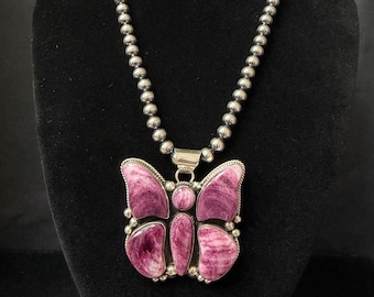 K Y, Navajo, Purple Spiney Butterfly Pendant in Sterling Silver with Brushed Finish