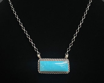 A L, Navajo, Turquoise Bar Necklace 16” in Sterling Silver