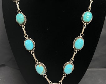 EK, Navajo, Turquoise and Sterling Silver Necklace and Earrings Set with Brushed Finish