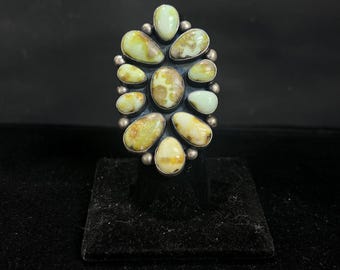 Paul Livingston, Navajo, Palomino Varisite Cluster Ring with Brushed Finish in Sterling Silver, Size Adjustable