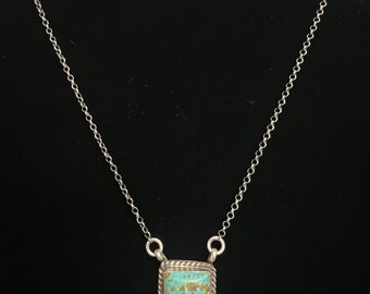 SMK, Turquoise Square Necklace in Sterling Silver, 18 inch