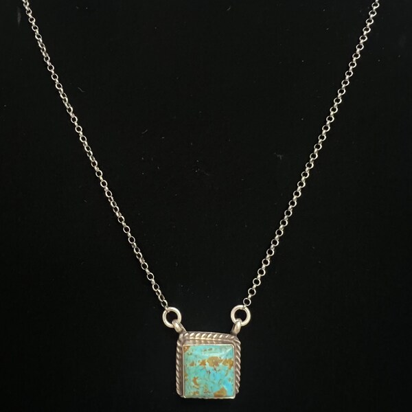 SMK, Turquoise Square Necklace in Sterling Silver, 18 inch