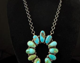 A M, Sonoran Gold Turquoise Multi-Stone Naja Necklace in Sterling Silver with Silver Ball Details, 20 inches