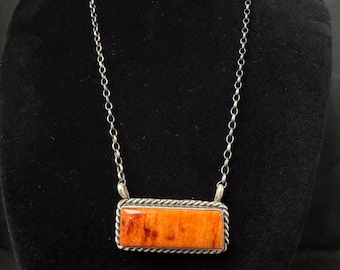 A L, Navajo, Turquoise Bar Necklace in Sterling Silver with Brushed Finish and Silver Rope Details, 16 inch