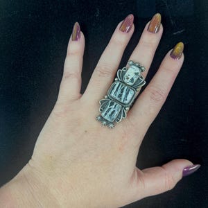 Paul Livingston, Navajo, Large White Buffalo Cluster Statement Ring in Sterling Silver, Size 9