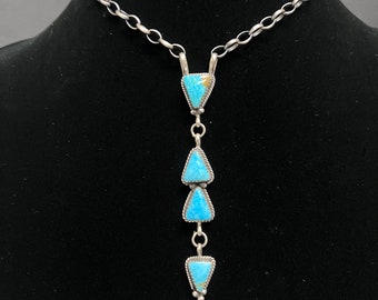 F, Navajo, Turquoise Triangle Lariat Necklace in Sterling Silver, 18 inches