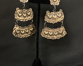 Heart stamped statement earrings