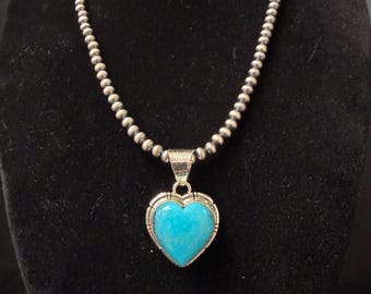 SE, Navajo, Turquoise Heart Pendant in Sterling Silver