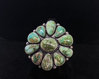 Navajo, J, Sonoran Gold Turquoise Cluster Ring in Sterling Silver with Brushed Finish, Size 7.5