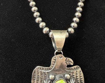 Chimney Butte, Navajo, Thunderbird Palomino Pendant in Sterling Silver with Brushed Finish