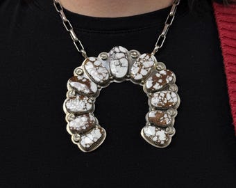 Gabby, Navajo, Large Wildhorse Cluster Naja Pendant in Sterling Silver with Brushed Finish, 15 in
