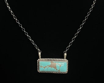 SMK, Navajo, Turquoise Bar Necklace 16” in Sterling Silver