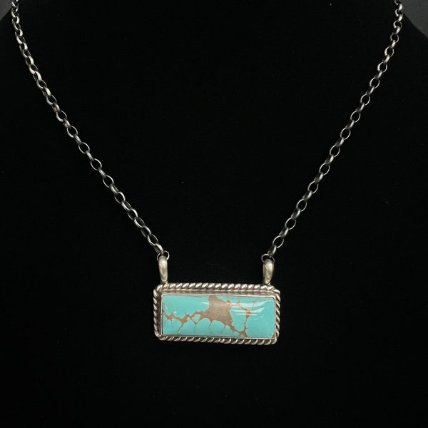 SMK, Navajo, Turquoise Bar Necklace 16” in Sterling Silver
