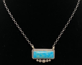 AM, Navajo, Turquoise Bar Necklace with Sterling Silver Concho and Rope Details, 16 inch