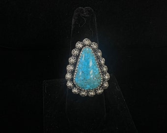 Navajo, Turquoise Teardrop Ring in Sterling Silver, Size 8 1/2