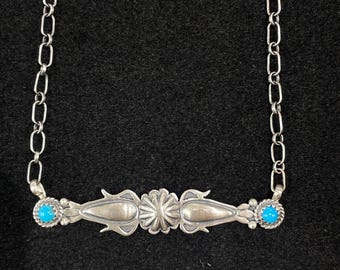 Sterling silver and turquoise bar style necklace 16”