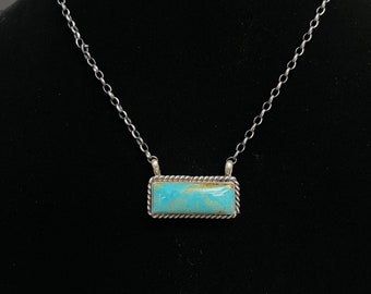 A L, Navajo, Turquoise Bar Necklace 16” in Sterling Silver