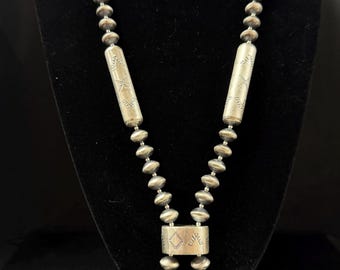 S, Navajo, Navajo Pearl Jacla Necklace Sterling Silver Stamped Beads, 28 in
