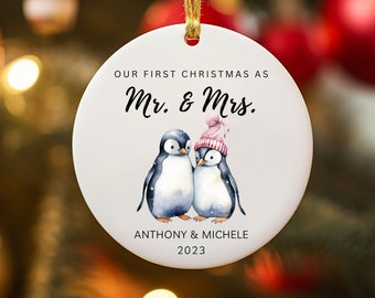 First Christmas Married Ornament * Mr and Mrs Penguin Christmas Ornament * Our First Christmas Married as Mr and Mrs Ornament * Wedding Gift