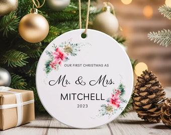 First Christmas Married Ornament * Mr and Mrs Wreath Christmas Ornament * Our First Christmas Married as Mr and Mrs Ornament * Wedding Gift