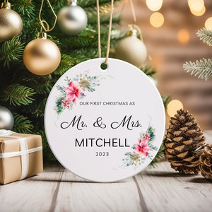 First Christmas Married Ornament * Mr and Mrs Wreath Christmas Ornament * Our First Christmas Married as Mr and Mrs Ornament * Wedding Gift