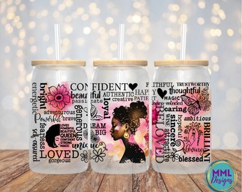 Dream Big * Inspirerend glas voor zwarte vrouw * 16oz Libbey glas * Black Girl Magic * Zwarte vrouwen * Positieve bevestigingen * Cadeau