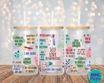 Zelfliefde affirmaties * Inspirerend glas * 16oz Libbey glas * Cadeau voor haar * Dagelijkse manifestaties * Positieve affirmaties