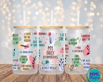 Dagelijkse affirmaties * Inspirerend glas * 16oz Libbey-glas * Cadeau voor haar * Dagelijkse manifestaties * Positieve affirmaties