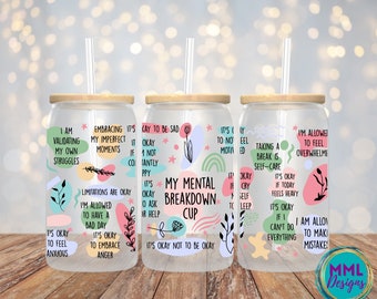 Mijn mentale inzinking * Dagelijkse affirmaties * Inspirerend glas * 16oz Libbey-glas * Cadeau voor haar * Positieve affirmaties