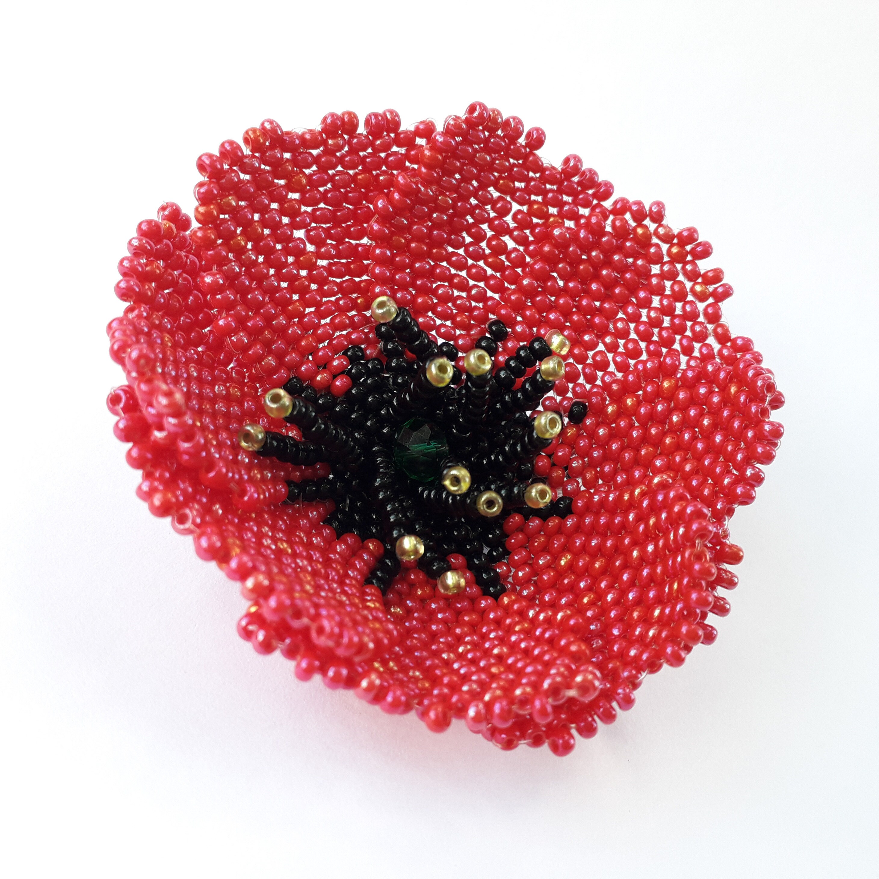 Red poppy bead brooch for women Beadwoven brooch Seed bead Etsy
