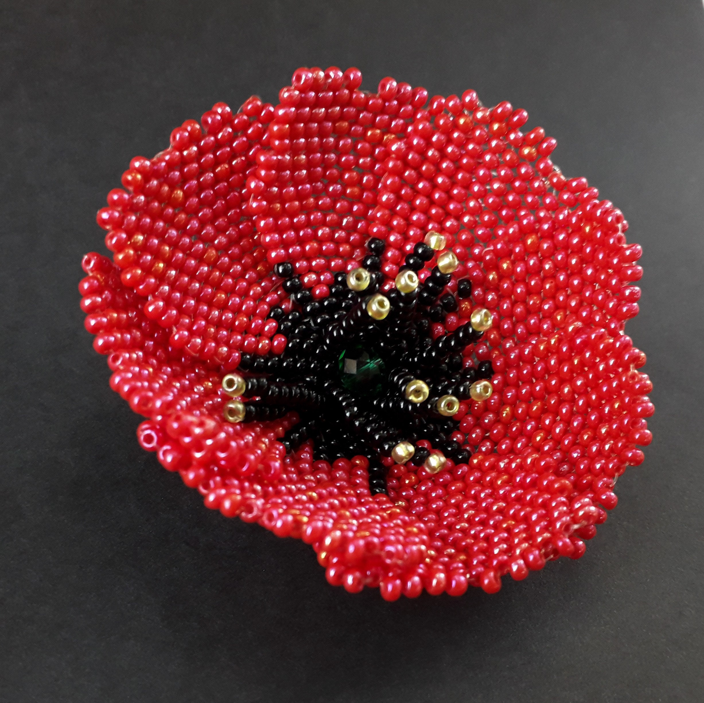 Red poppy bead brooch for women Beadwoven brooch Seed bead Etsy