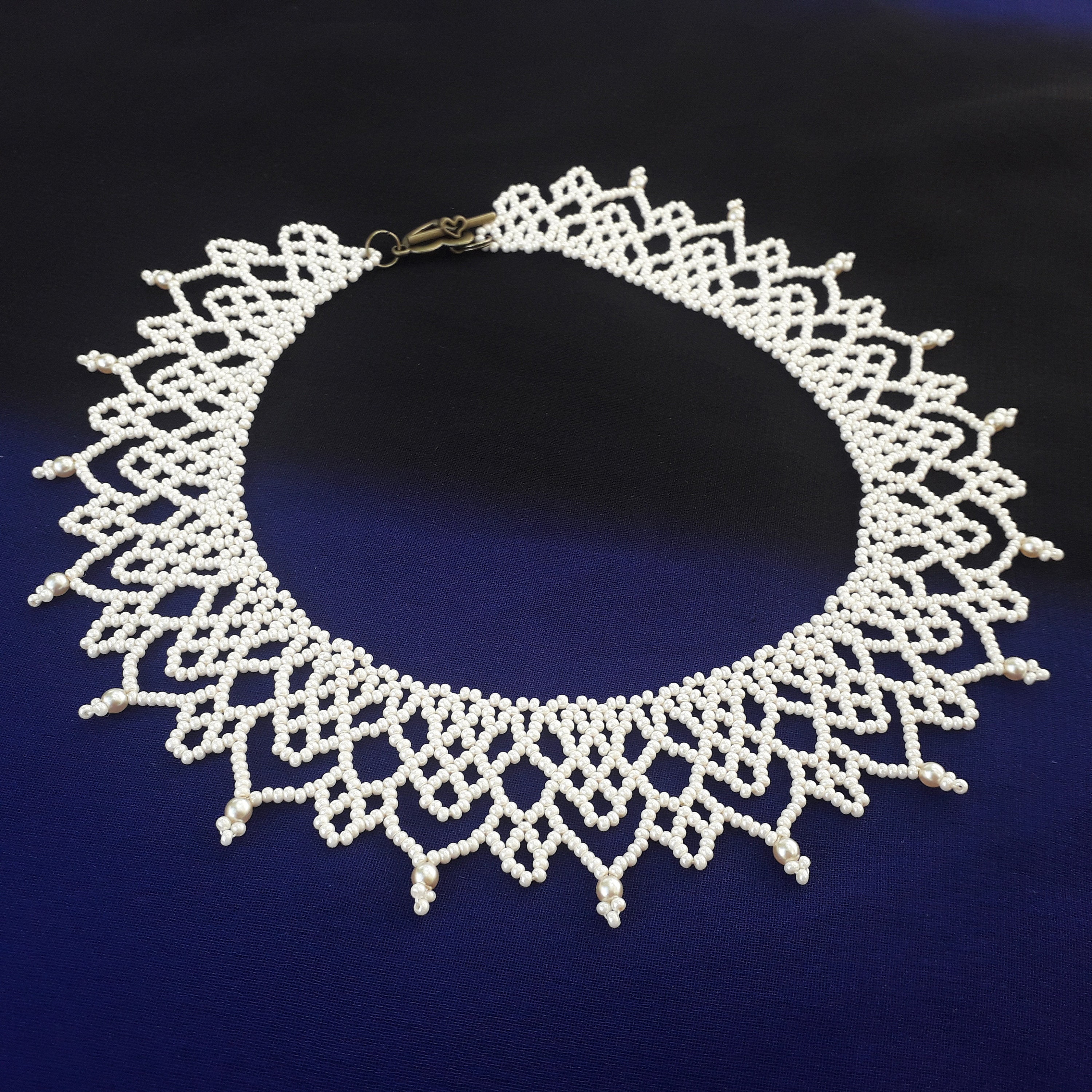 Ivory Seed Bead Statement Necklace With Glass Pearl for Bride Etsy