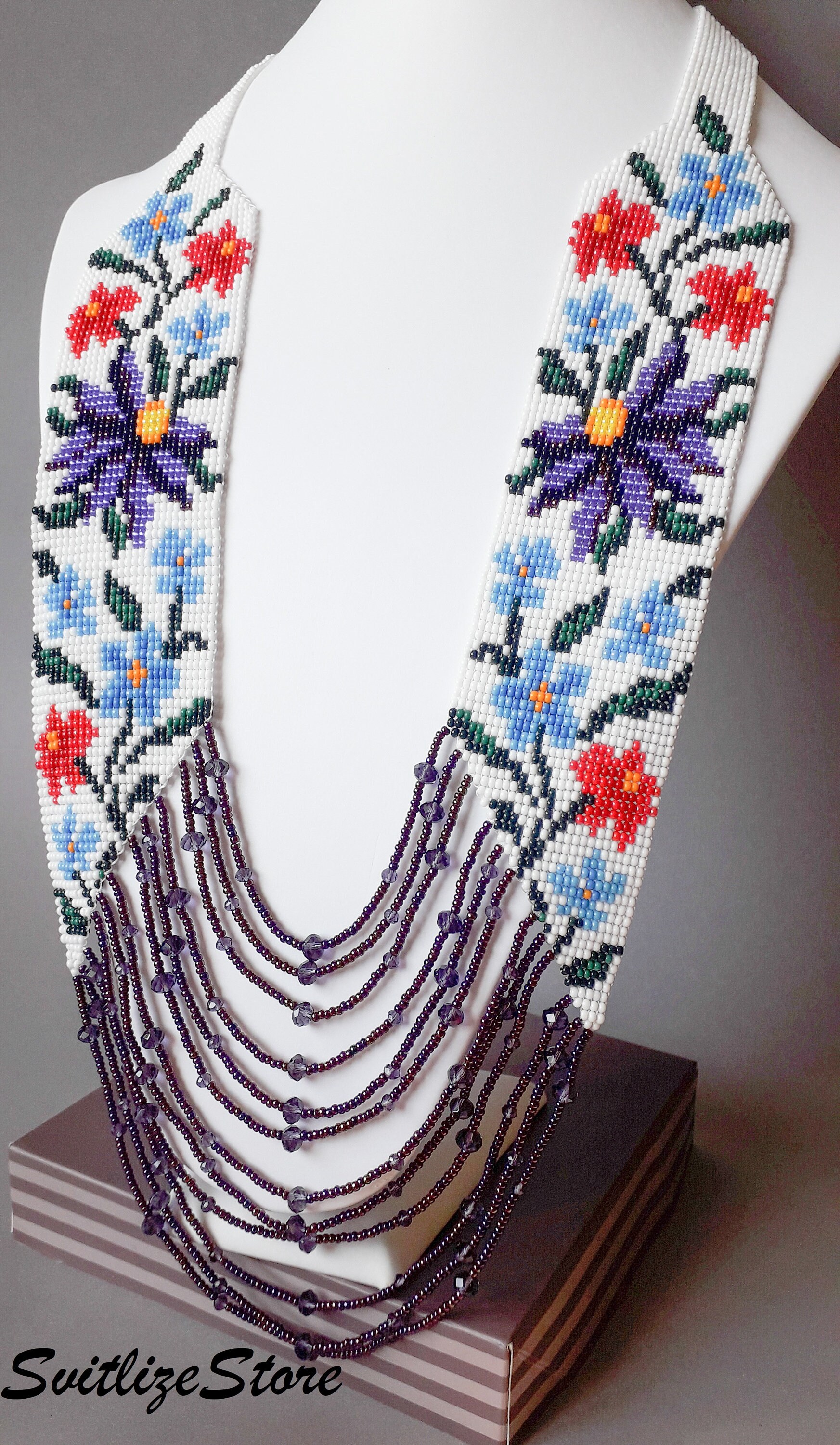 Traditional Ukrainian necklace Colourful long beaded necklace Etsy