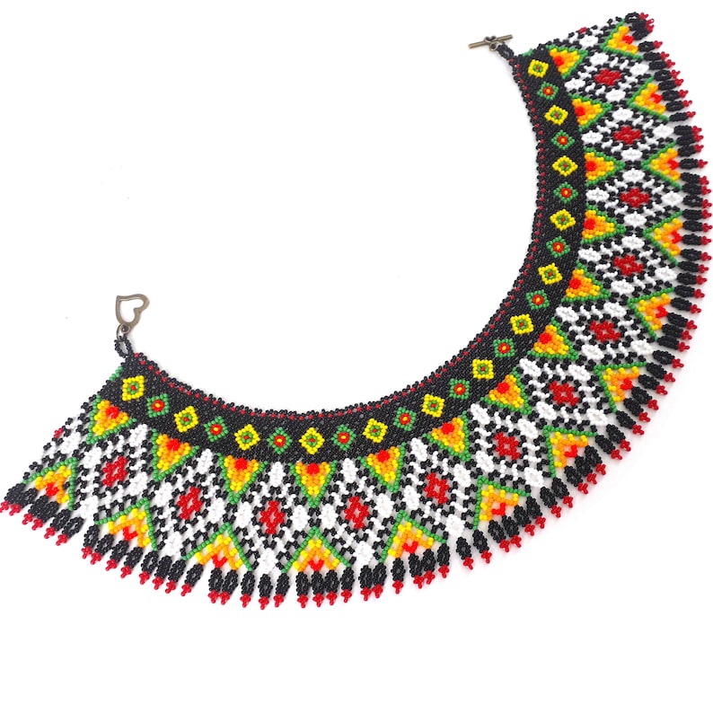 Mexican beaded necklace for women Huichol choker Chaquira necklace Huichol collar Colorful geometric handcrafted necklace Tribal jewelry Mexican beaded necklace for women Huichol choker Chaquira necklace Huichol collar Colorful geometric handcrafted necklace Tribal jewelry
