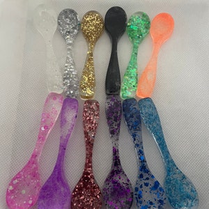 Set of 10- Novelty Resin Glitter Spoons for with Bath Scrubs, Salts, Cream or Party Supplies