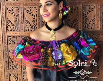 Hand Embroidered Chiapaneca Blouse. Colorful Mexican Blouse. Traditional Mexican Blouse. Floral Mexican Top. Off the Shoulder Blouse