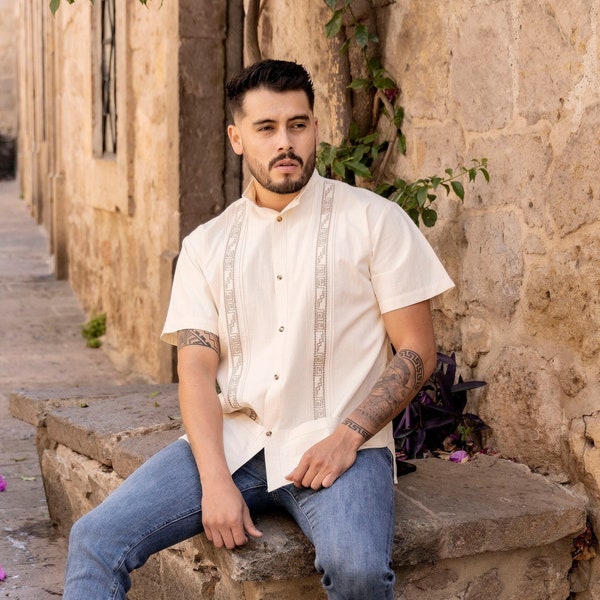 Mens Mexican Traditional Shirt. Size S-XL. Embroidered Guayabera for Men. Formal Button Up Shirt. Traditional Style Shirt. Gift for Him.