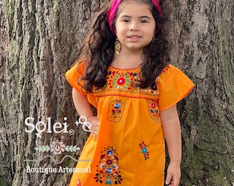 Girl’s Mexican Embroidered Dress. Floral Embroidered Dress. Kids Traditional Dress. Kids Party Dress. Matching Adult dress Available.