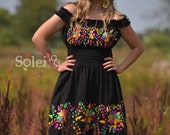 Mexican Hand Embroidered Dress. Mexican Floral Dress. Traditional Mexican Dress. Off the Shoulder Dress. 5 de Mayo Dress. Bridesmaid Dress.