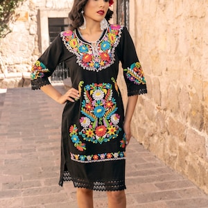 Long mexican embroidered dress best sale