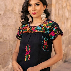 Hand Embroidered Multicolor Blouse. Floral Mexican Blouse. Mexican Traditional Blouse. Artisanal Mexican Blouse. Boho-Hippie.