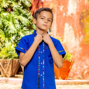 Boys Mexican Traditional Shirt. Guayabera for Boys. Artisanal Boys Button Up Shirt. Collared Shirt. Traditional Style.