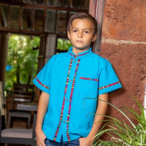 Boys Mexican Traditional Shirt. Guayabera for Boys. Artisanal Boys Button Up Shirt. Collared Shirt. Traditional Style.