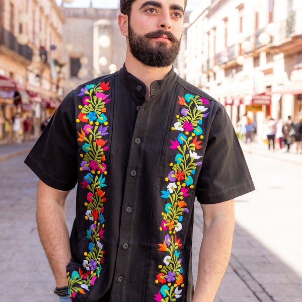 Mens Mexican Traditional Shirt. Floral Embroidered Guayabera for Men. Formal Button Up Shirt. Traditional Style Shirt. Fathers Day Gift.