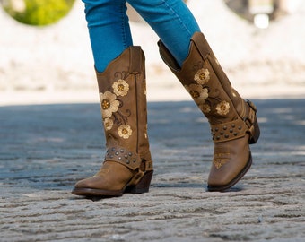 Botas Mexicanas de Piel Bordadas con Diseño de Girasoles. | Etsy España
