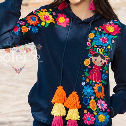 Artisanal Mexican Sweatshirt 100% Acrylan Black 602558