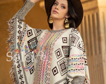 Artisanal Mexican Poncho 100% Acrylan Multicolor 602563